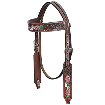 Comfytack Western Horse Floral Hand Painted Genuine Leather Headstall